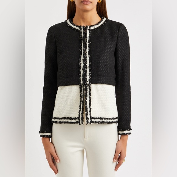 NWT Alice + Olivia Kidman Two-Fer Boxy Raw Edge Jacket Size Small $595 - Picture 13 of 16